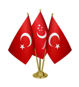 Masa Üstü Saadet Partisi Bayrağı Türk Bayrağı Üçlü Pirinç Direk Masa Bayrak Seti
