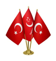 Masa Üstü Saadet Partisi Bayrağı Türk Bayrağı Üçlü Pirinç Direk Masa Bayrak Seti