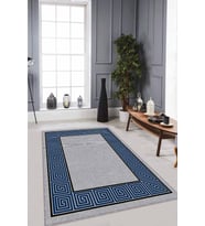 Lacivert Çerçeveli Kaymaz Tabanlı Dekoratif Halı RV047 - 100 x 160 cm