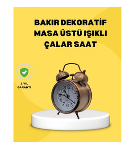 Mey İthalat® Dekoratif Bronz Renk Metal Alarmlı Masa Üstü Saat Klasik Tasarım