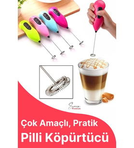 Kahve Süt Köpürtücü Cappuccino Yumurta Sos Krema Çırpıcı Çelik Uçlu Pratik Pilli Mini Karıştırıcı