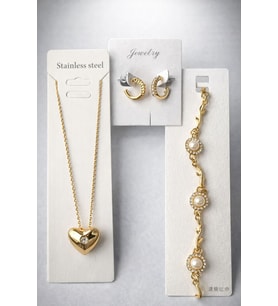 ÇELİK SET KALP İNCİ ZAREFET TAKI SETİ HEDİYELİK SET (Gold)