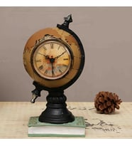 Antik Dünya Küresi Saat – Dekoratif Masaüstü Saat, Vintage Retro Tasarım, Eski Dünya Haritası Temalı Şık ve Lüks Hediyelik (Kahverengi)