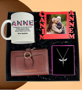 Anneler Gününe Özel Canım Annem Çerçeve Cüzdan Melek Kolye Ve Çiçekli Anne Tasarımlı Kupa Bardak