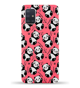 Samsung Galaxy A71 Uyumlu Lansman Kılıf Panda Tasarımlı İçi Kadife Kapak-Neon Pembe (Şeffaf)