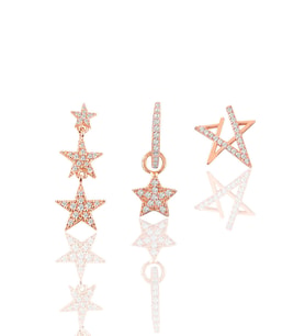 Gümüş rose zirkon taşlı yıldızlar kombin küpe SGTL11902ROSE