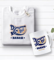 BK Gift Kişiye Özel Dünyanın En İyi Babası Tasarımlı Beyaz Tişört ve Kupa Seti-2 (Model 1)