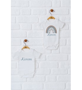 Pia Baby Premium %100 Pamuk İsme Özel Organik Baskılı İkili Set Çıtçıtlı Bebek Body Zıbın Modelleri 5073-17 (Ekru)