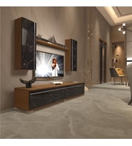 Decoraktiv Eko 5D Mdf Std Tv Ünitesi Tv Sehpası - Beyaz - Pera (Ceviz - Siyah Mermer)