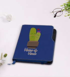 BK Gift Kişiye Özel Kaktüs Tasarımlı Lacivert Termo Deri Defter-13