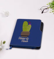 BK Gift Kişiye Özel Kaktüs Tasarımlı Lacivert Termo Deri Defter-13