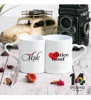 Stüdyo 14 Kişiye Özel Kalp Kulplu Sevgili Kupası Aşk ve İsim Tasarımlı 04 ( Sevgiliye Hediye)