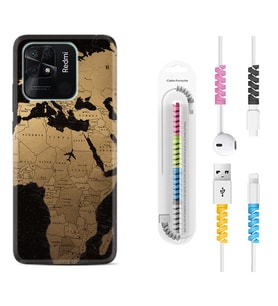 Xiaomi Redmi Note 7 8 9 Pro 10 2022 10 Pro 10S Kılıf Kablo Koruma Spiral Silikon Map Planet 1656