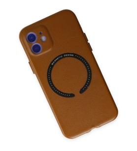IPHONE 11 UYUMLU HOLO MAGNETICSAFE DIŞI DERİ İÇİ SÜET KAHVERENGİ KILIF