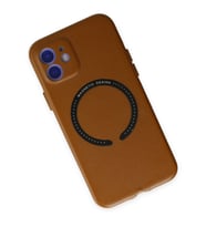 IPHONE 11 UYUMLU HOLO MAGNETICSAFE DIŞI DERİ İÇİ SÜET KAHVERENGİ KILIF