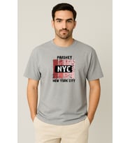 Erkek - Kadın %100 Pamuk New York City Parshey Baskılı Yarım Kollu Bisiklet Yaka T-Shirt (Gri)