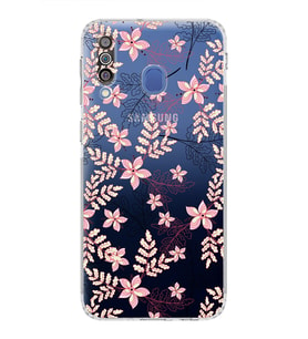 Samsung Galaxy M30  Kamera Korumalı Kapak Floral Kırmızı Tasarımlı  Şeffaf  Kılıf