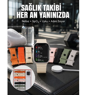 7'li Kordon Setli Akıllı Saat Bluetooth Görüşme Bildirim Destekli Çok Fonksiyonlu Smart Watch