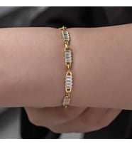 Hk Gümüş Kadın Bileklik Gold Baget Taşlı Gümüş Takı Hediyelik Ürünler