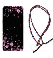 Vivo Y15S Y32 Y33S Y51 Y53S Kılıf Boyun Asklı Rasta Silikon Black flowers 1391