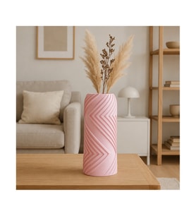 Alvera Vector Vazo – 3D Baskı Geometrik Çizgili Dekoratif Vazo-Pembe