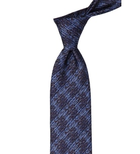 Lacivert - Mavi Motif Desen Mendilli Klasik Kravat KK10374