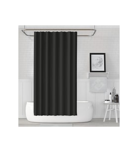 Duş Perdesi Çift Kanat 2x120x200cm Siyah Renk Banyo Perdesi 16 Adet C Halka Hediyeli