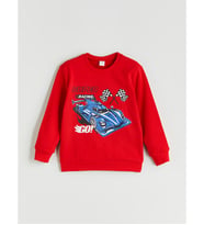 LCW Kids Kırmızı Bisiklet Yaka Baskılı Uzun Kollu Erkek Çocuk Sweatshirt