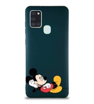 Samsung Galaxy A21S Soft Premier Kapak Mickey Mouse-F Tasarımlı Silikon Kılıf - Yeşil (Şeffaf)
