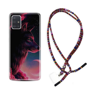 Samsung a71 A72 A73 A7 A9 2018 C7 C9 Kılıf Boyun Asklı Rasta Silikon Wolf and Moon 1380