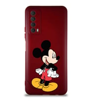 Huawei Y7A Soft Premier Kapak Mickey Mouse-D Tasarımlı Silikon Kılıf - Mürdüm (Şeffaf)