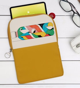 BK Gift Modern Soyut Tasarımlı Taşınabilir Koruyucu Tablet Kılıfı & Organizer Çanta - Sarı-2