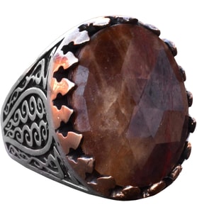 Gerçek Doğal Safir Oval Taş Yüzük - Gümüş Erkek Yüzüğü