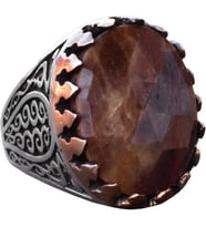 Gerçek Doğal Safir Oval Taş Yüzük - Gümüş Erkek Yüzüğü