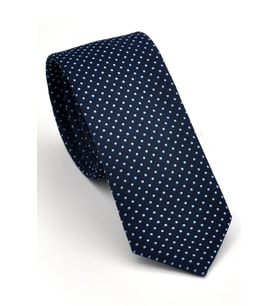 Mavi Noktalı Puantiye Desenli Lacivert Dokuma Kumaş Mendilli Slim Fit Kravat // SDK230915 (Renksiz)