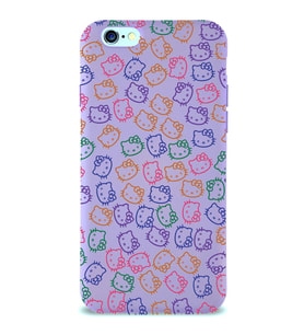 Apple iPhone 6s Plus Uyumlu Lansman Kılıf Hello Kitty Tasarımlı İçi Kadife Kapak-Lila (Şeffaf)