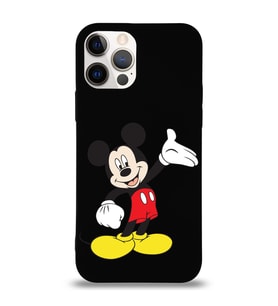 Apple iPhone 12 Pro Max  Lansman Kılıf Mickey Mouse Tasarımlı Altı Kapalı İçi Kadife Kaplı  Kapak (Şeffaf)