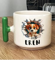 Kişiye Özel 3D Yavru Köpek Hediye T Kupa Bardak İsimli İsim Yazılı (Yeşil)