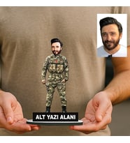 Kişiye Özel Komando Astsubay Asker Komutan Kuvvetler Karikatürlü 18 cm MDF Masaüstü Biblo - Askere ve Komutana Hediye Asker Hediyesi