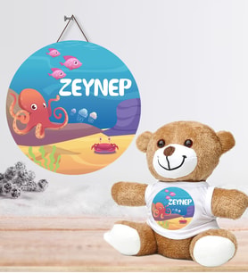 Kişiye Özel Bebek Kapı Süsü ve Peluş Ayıcık Seti – Baby Shower / Hastane Odası
