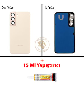 Samsung S22 Krem Arka Pil Kapağı Batarya Kapağı Lazer Kesim + B-7000 Yapıştırıcı