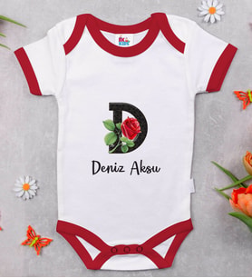 BK Kids Kişiye Özel Harfli Kırmızı Bebek Body Zıbın-5
