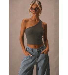 Kadın Tek Omuz Crop Atlet Esnek Slim Fit Süprem Kumaş Asimetrik Yaka Bluz