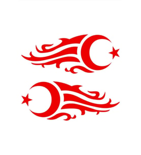 Alevli Ay Yıldız Oto Sticker Kırmızı 2 Adet 30*12 Cm