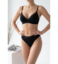 Kadın Siyah Fitilli Dantelli Bralet Takımı