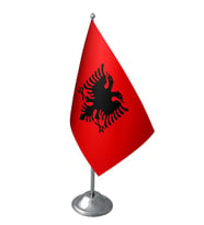 Masa Üstü Arnavutluk Bayrağı Krom Direk Masa Bayrak Seti