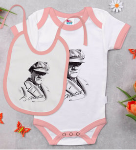 BK Kids Atatürk Temalı Pembe Bebek Body Zıbın ve Mama Önlüğü Hediye Seti-17