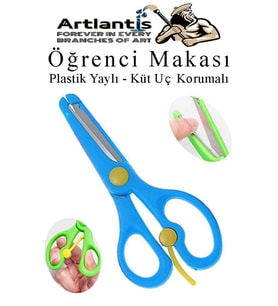 Mavi Öğrenci Makası 1 Adet Plastik Yaylı Küt Uç Korumalı Okul Makası Çocuk Makası Okul Öncesi Kreş Ana Sınıfı