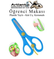 Mavi Öğrenci Makası 1 Adet Plastik Yaylı Küt Uç Korumalı Okul Makası Çocuk Makası Okul Öncesi Kreş Ana Sınıfı