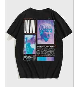 Unisex Baskılı Oversize T-Shirt - Siyah